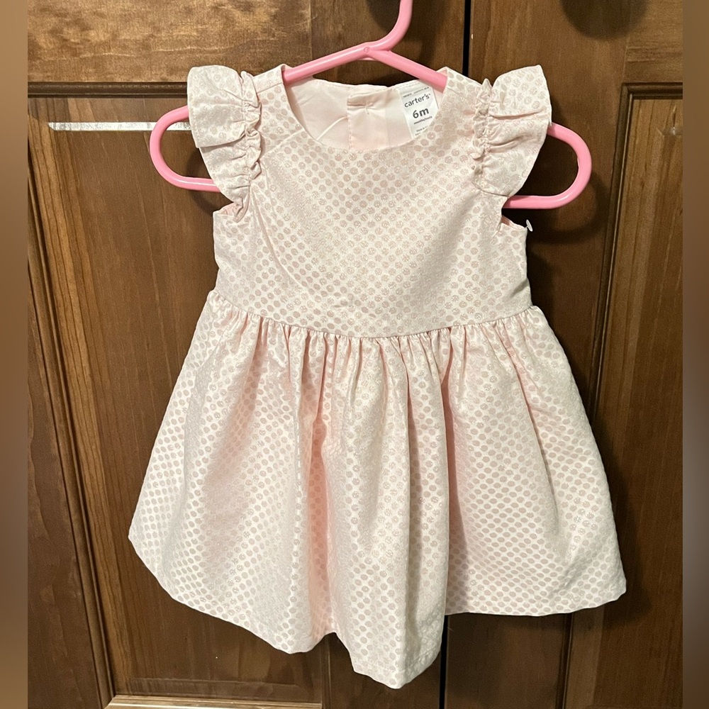 Carter’s Pink Polka Dot Ruffle Sleeve Party Dress, With Bloomers, Size 6 Months